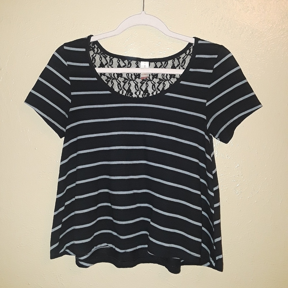 Black & grey striped top with partially lacy back